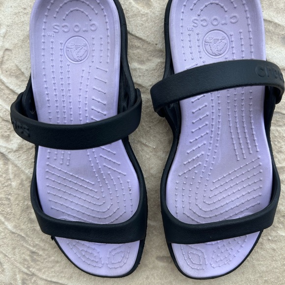 CROCS Shoes Crocs Cleo Slip On Sandals Black Straps And Lavender